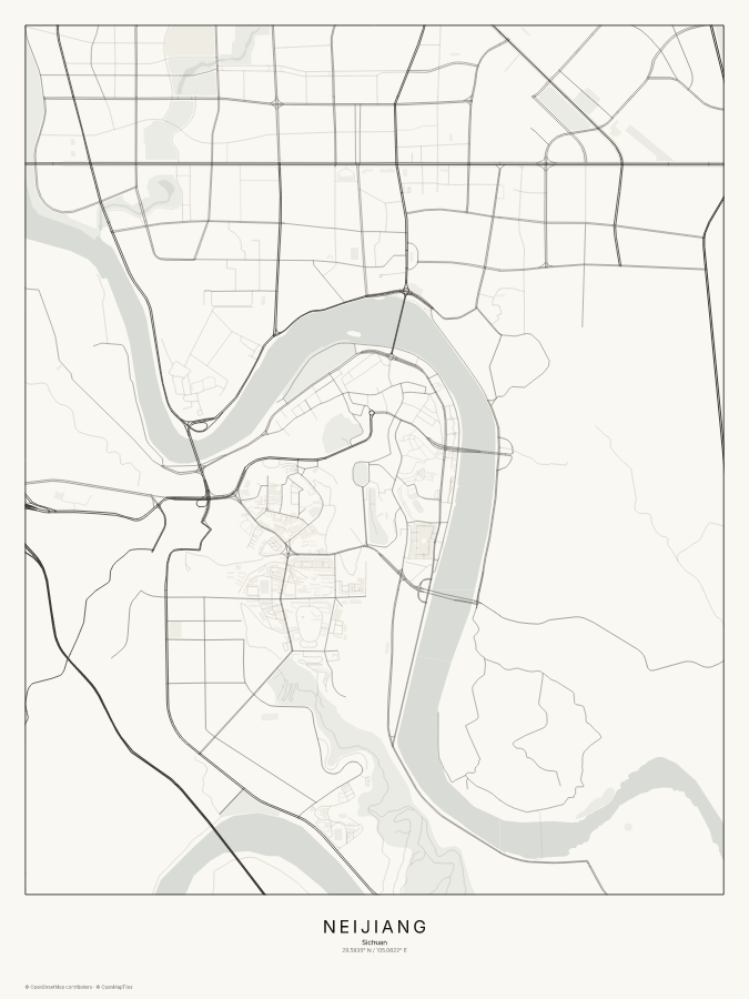 Neijiang map poster, classic style