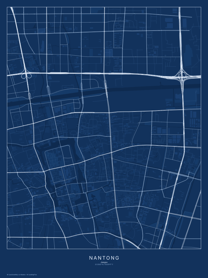 Nantong map poster, blueprint style