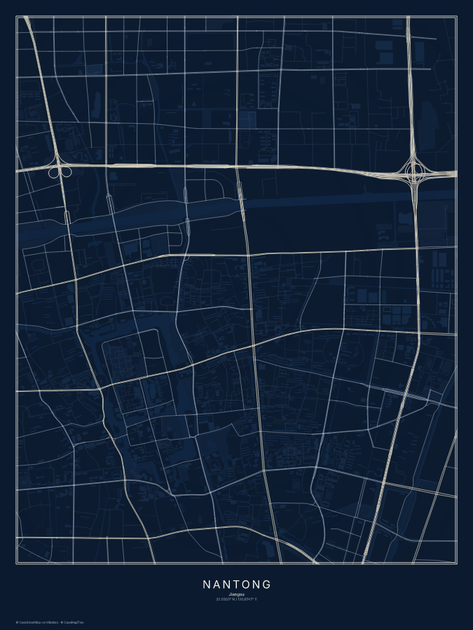Nantong map poster, midnight style