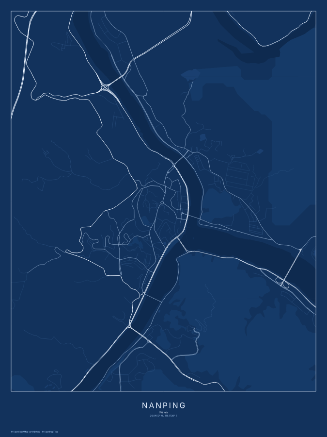 Nanping map poster, blueprint style