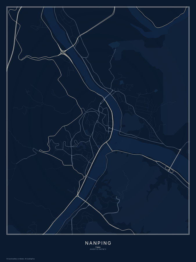 Nanping map poster, midnight style