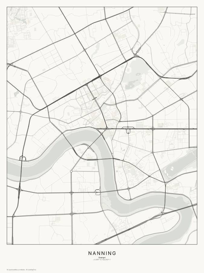 Nanning map poster, classic style