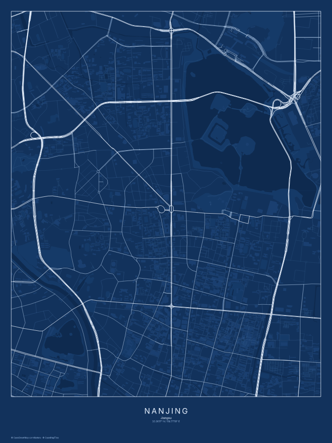 Nanjing map poster, blueprint style