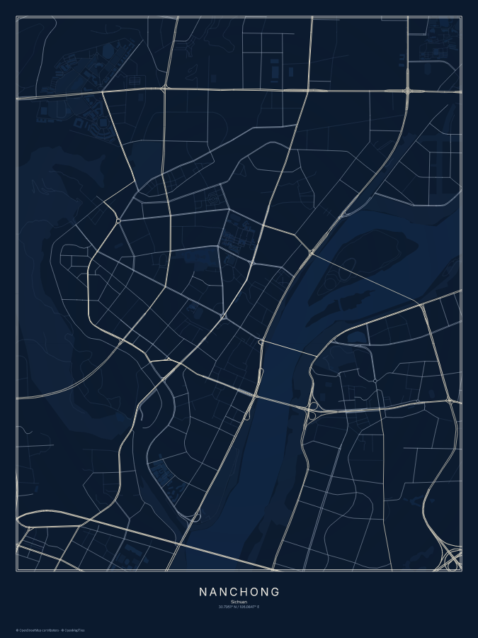 Nanchong map poster, midnight style