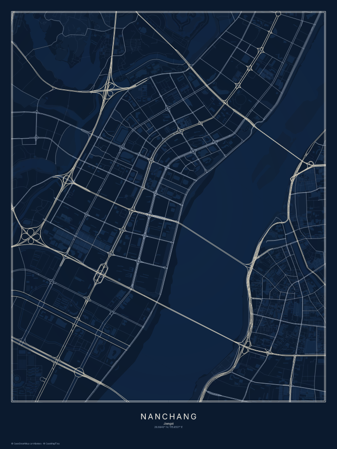 Nanchang map poster, midnight style