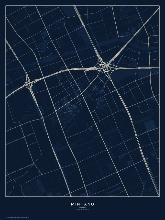 Minhang map poster, midnight style
