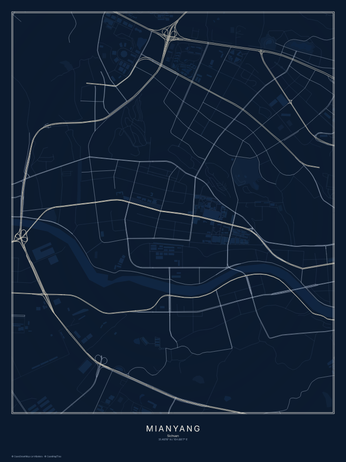 Mianyang map poster, midnight style