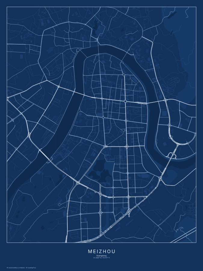 Meizhou map poster, blueprint style