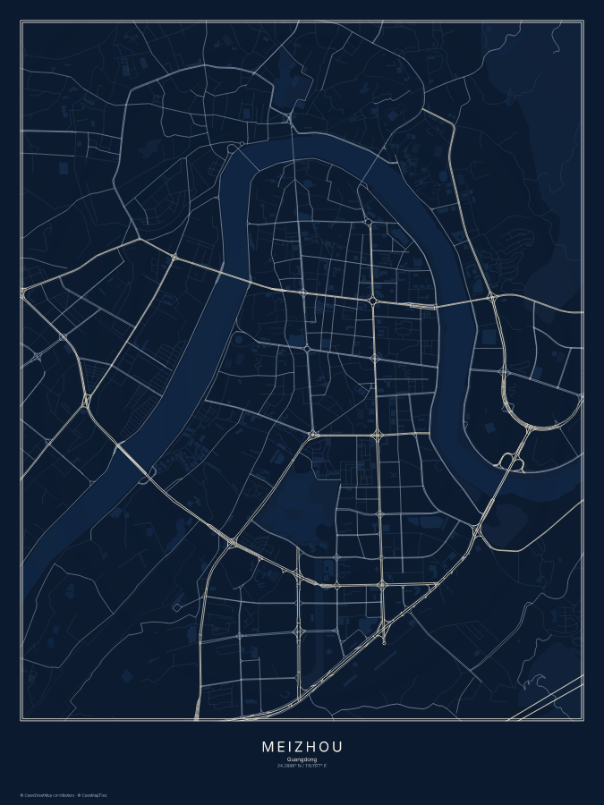 Meizhou map poster, midnight style