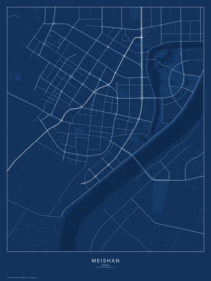 Meishan map poster, blueprint style