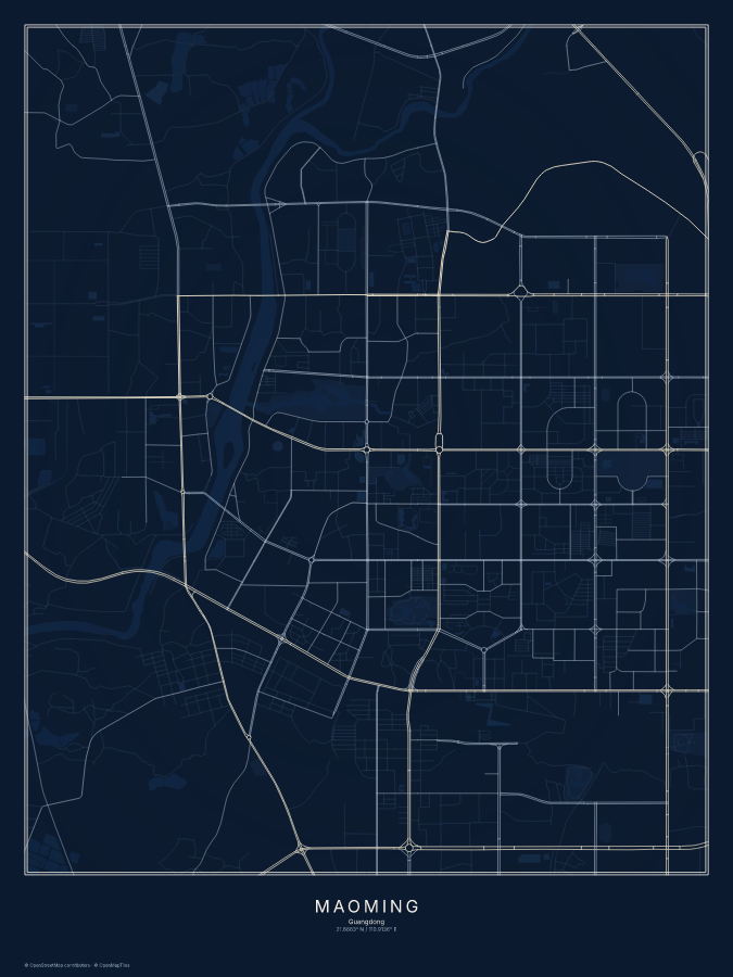 Maoming map poster, midnight style