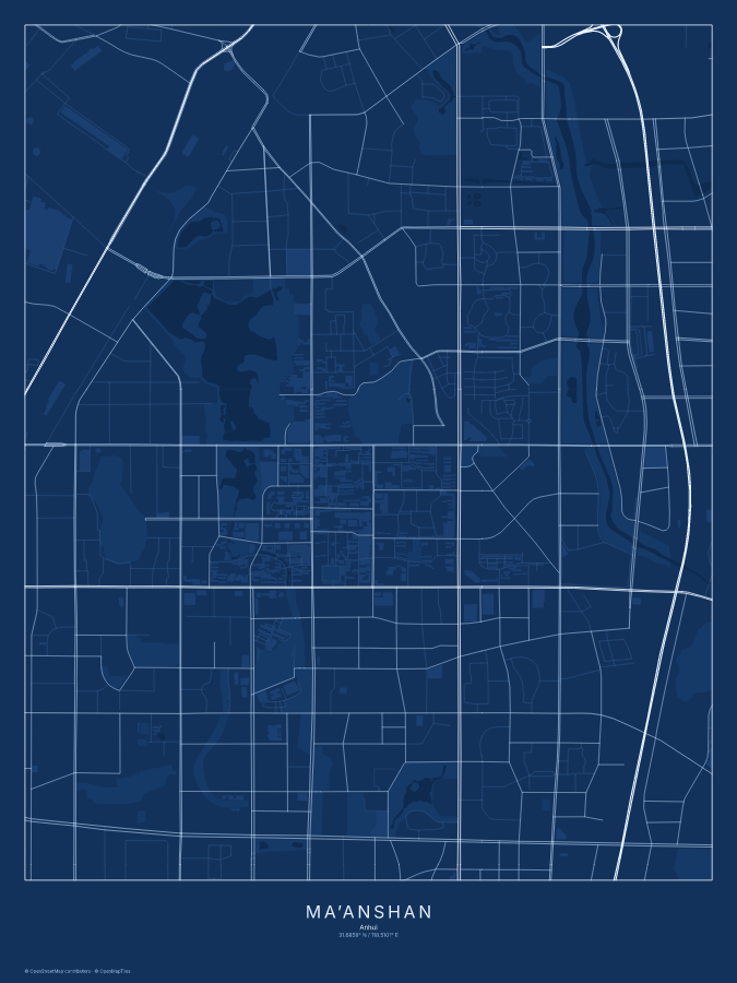 Ma’anshan map poster, blueprint style