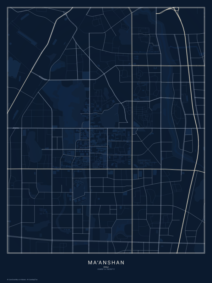 Ma’anshan map poster, midnight style