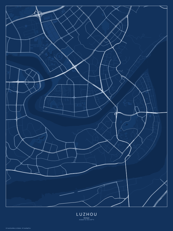 Luzhou map poster, blueprint style