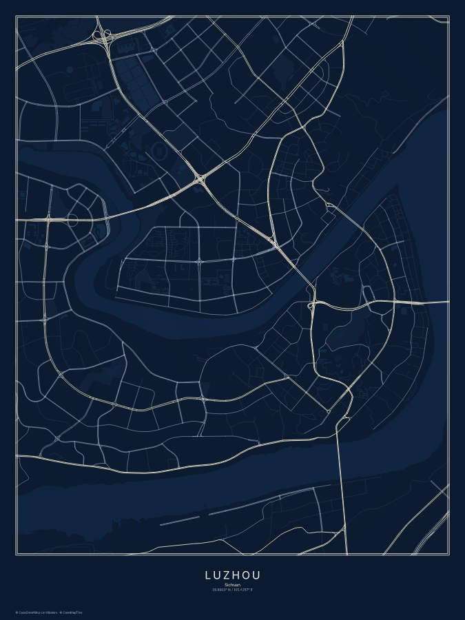 Luzhou map poster, midnight style