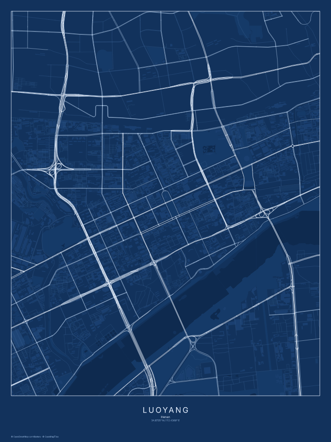 Luoyang map poster, blueprint style