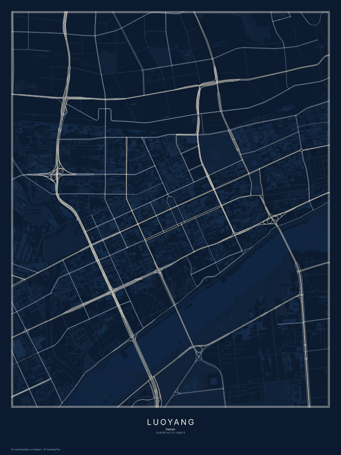 Luoyang map poster, midnight style