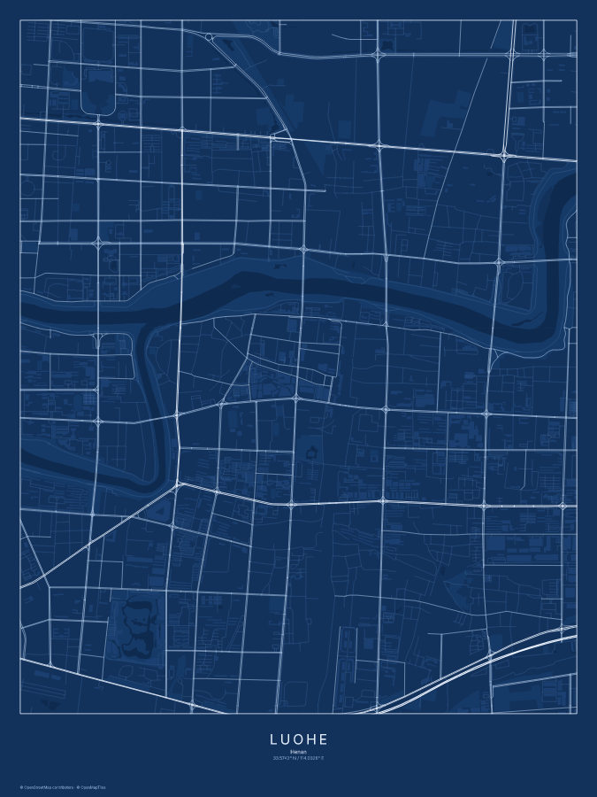 Luohe map poster, blueprint style