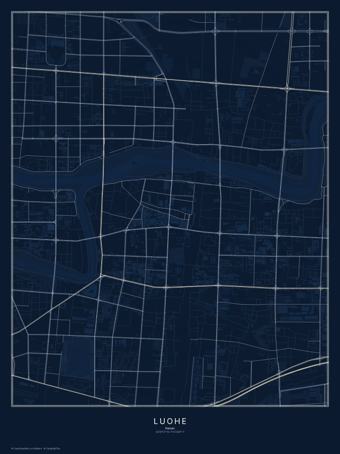 Luohe map poster, midnight style