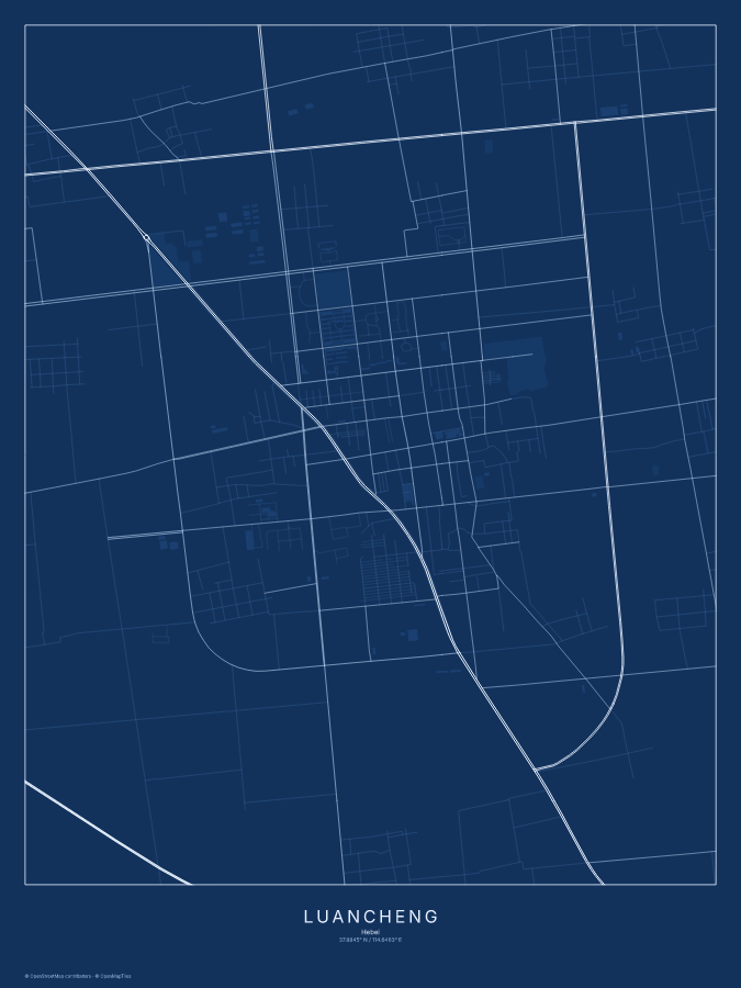 Luancheng map poster, blueprint style