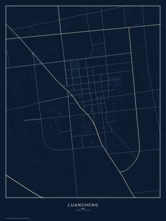 Luancheng map poster, midnight style