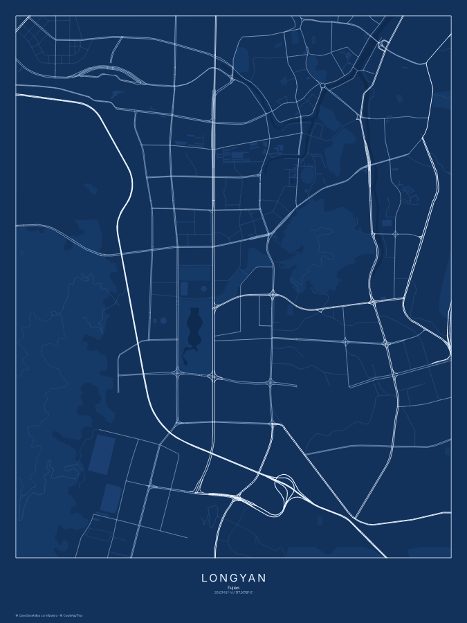 Longyan map poster, blueprint style
