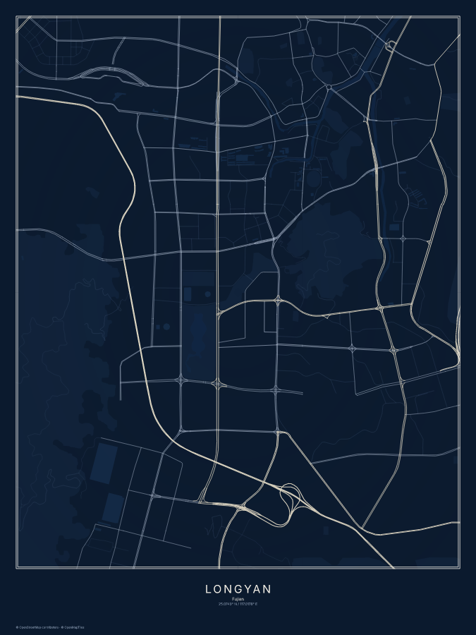 Longyan map poster, midnight style