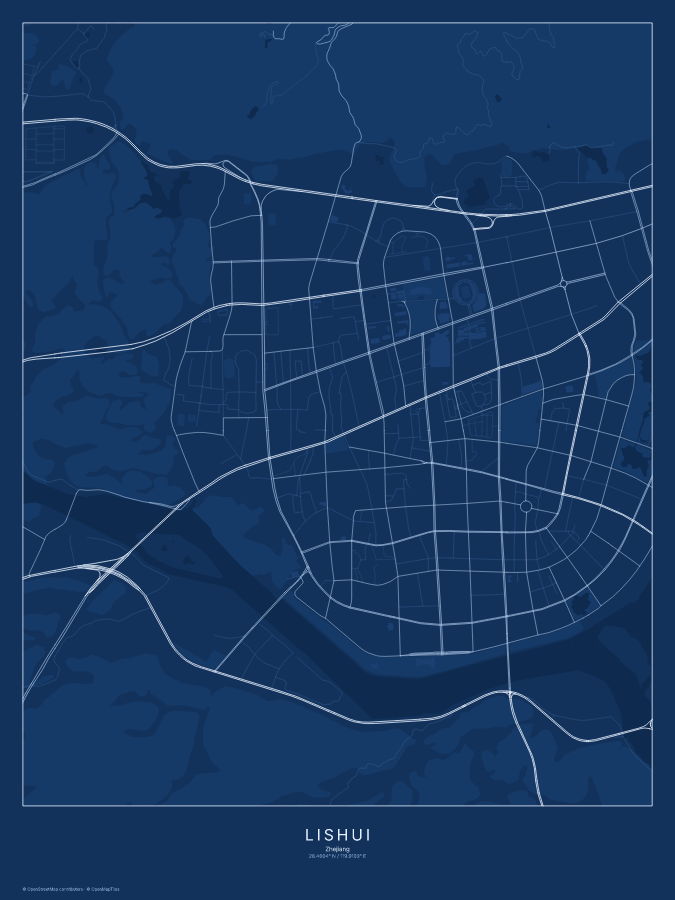 Lishui map poster, blueprint style