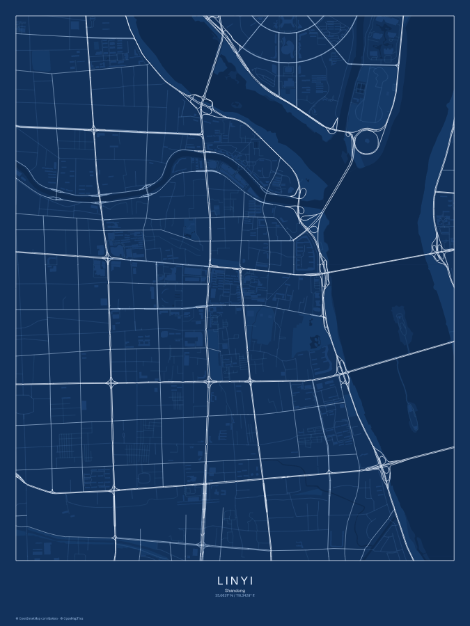 Linyi map poster, blueprint style