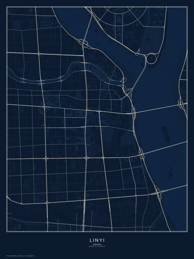 Linyi map poster, midnight style
