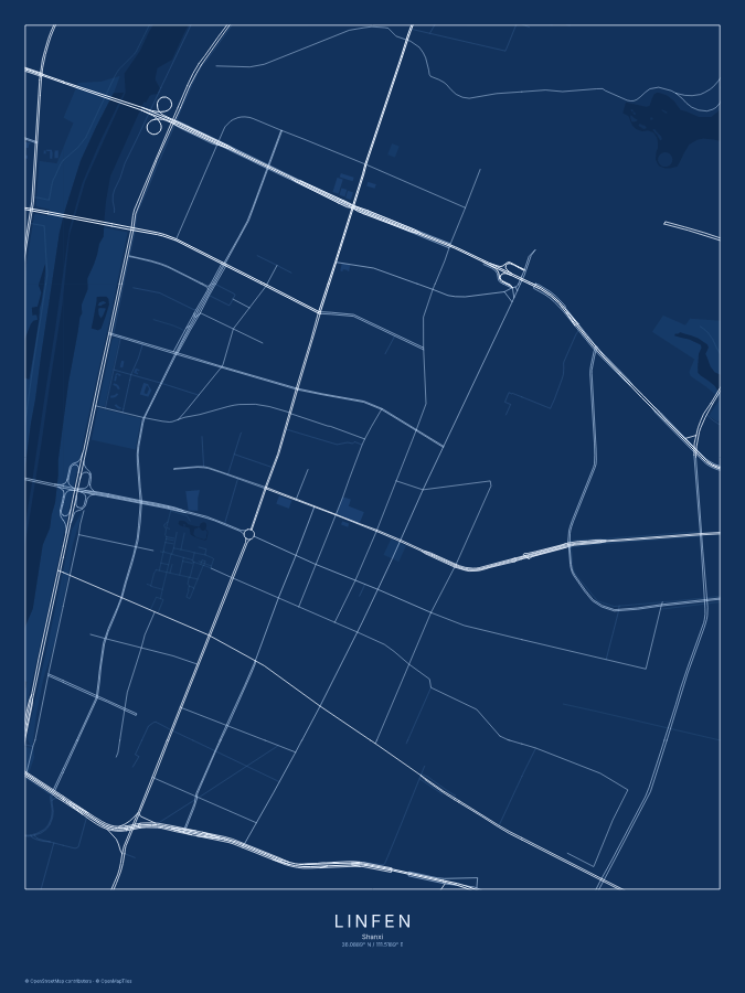 Linfen map poster, blueprint style