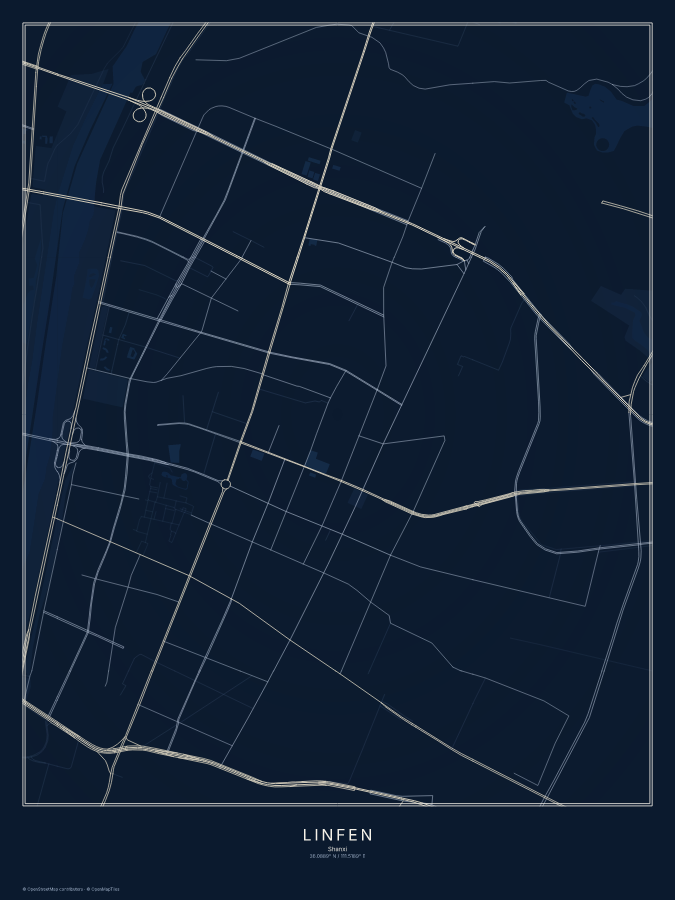 Linfen map poster, midnight style