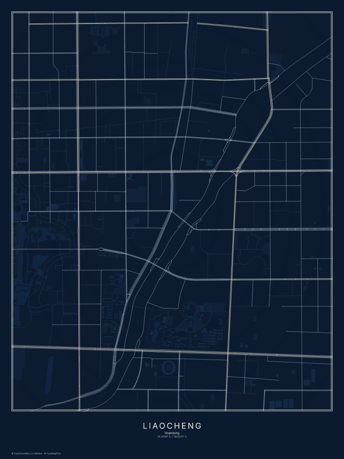Liaocheng map poster, midnight style