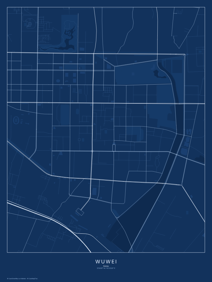 Wuwei map poster, blueprint style