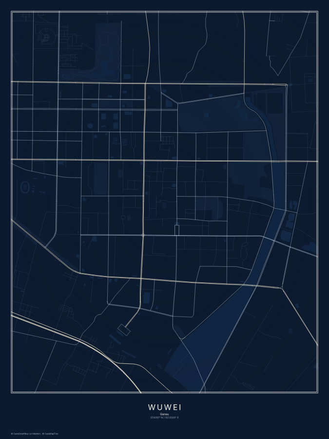Wuwei map poster, midnight style