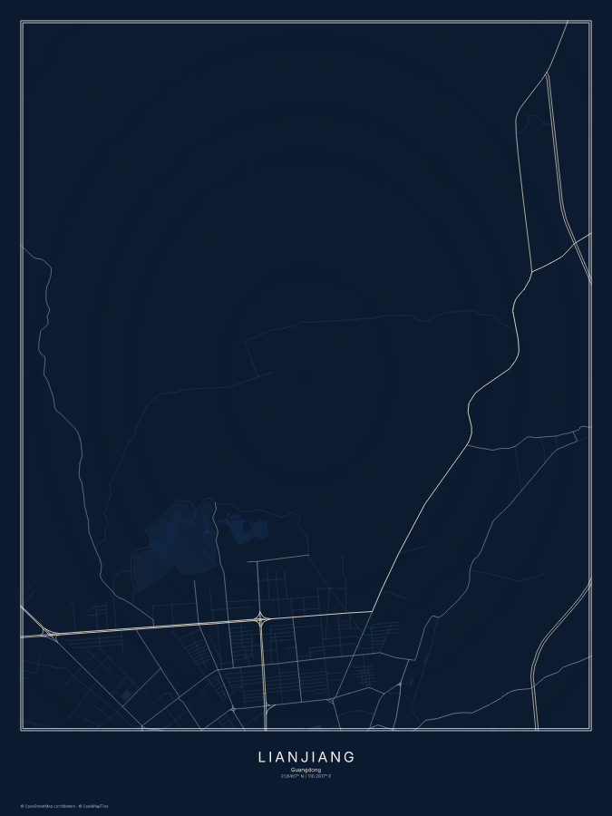 Lianjiang map poster, midnight style
