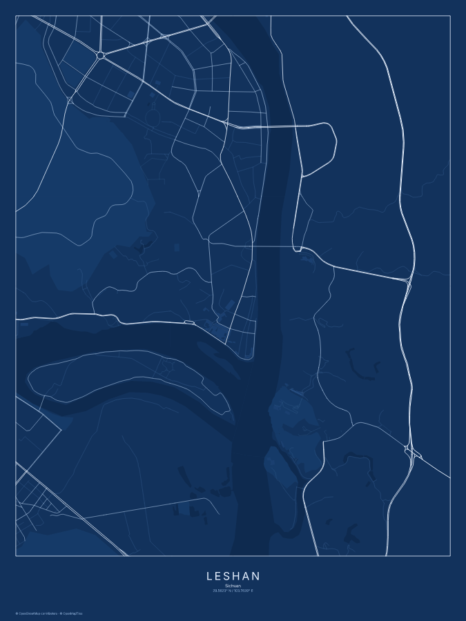 Leshan map poster, blueprint style