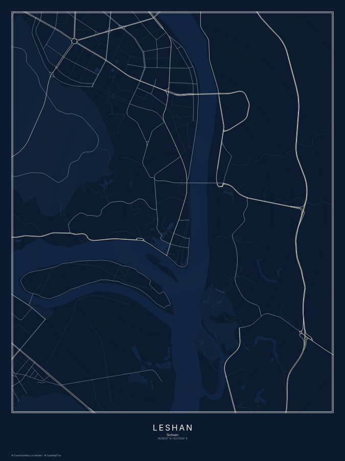 Leshan map poster, midnight style