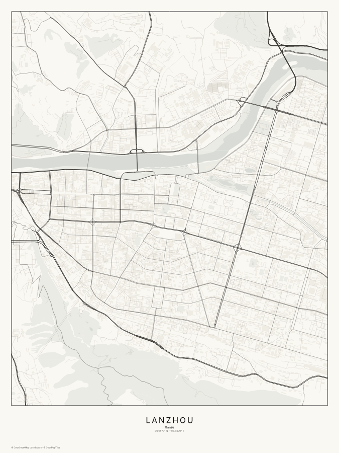 Lanzhou map poster, classic style