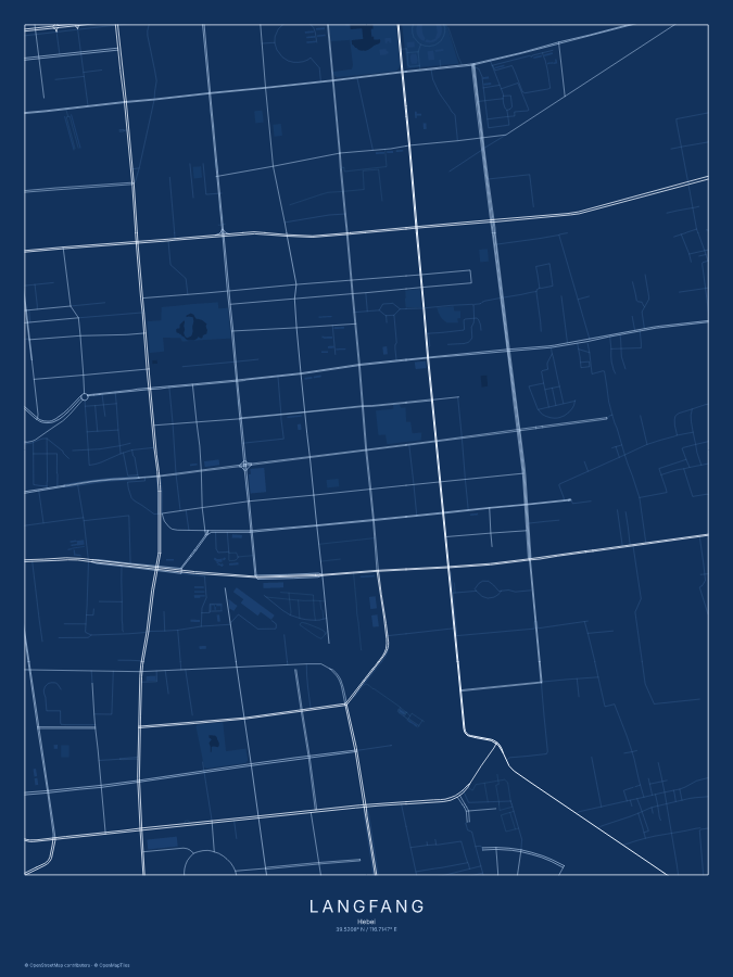 Langfang map poster, blueprint style