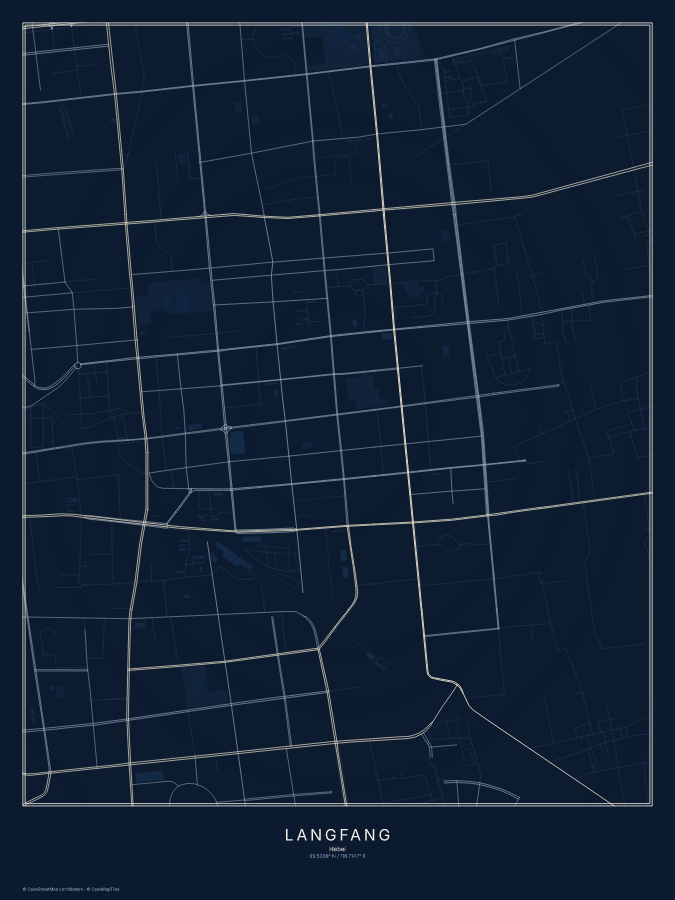 Langfang map poster, midnight style