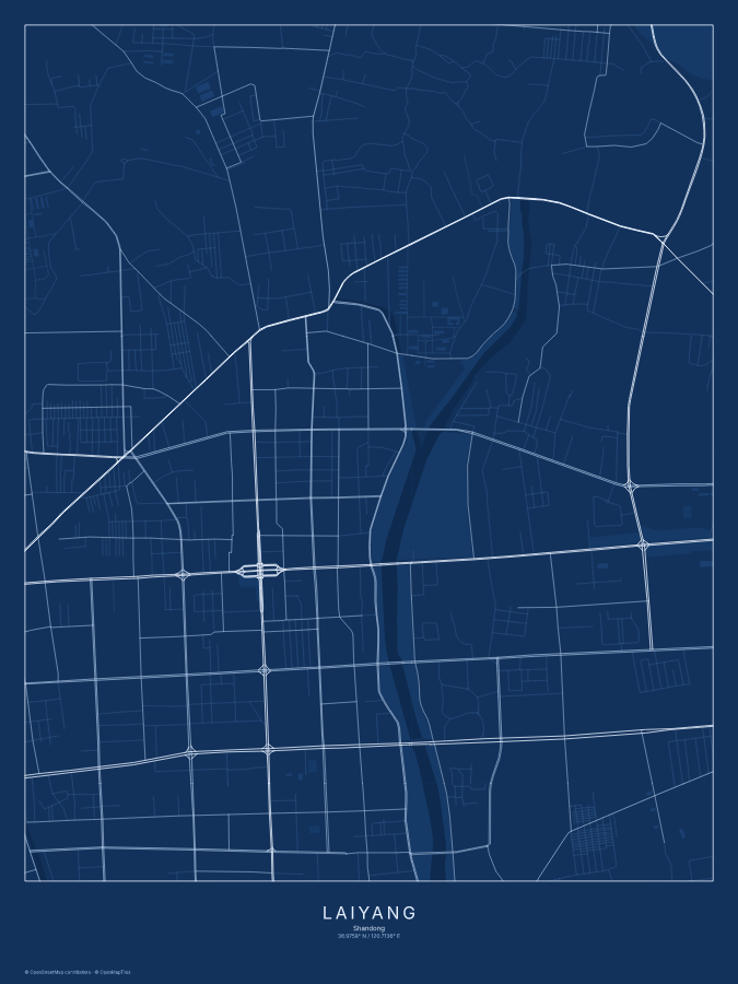 Laiyang map poster, blueprint style