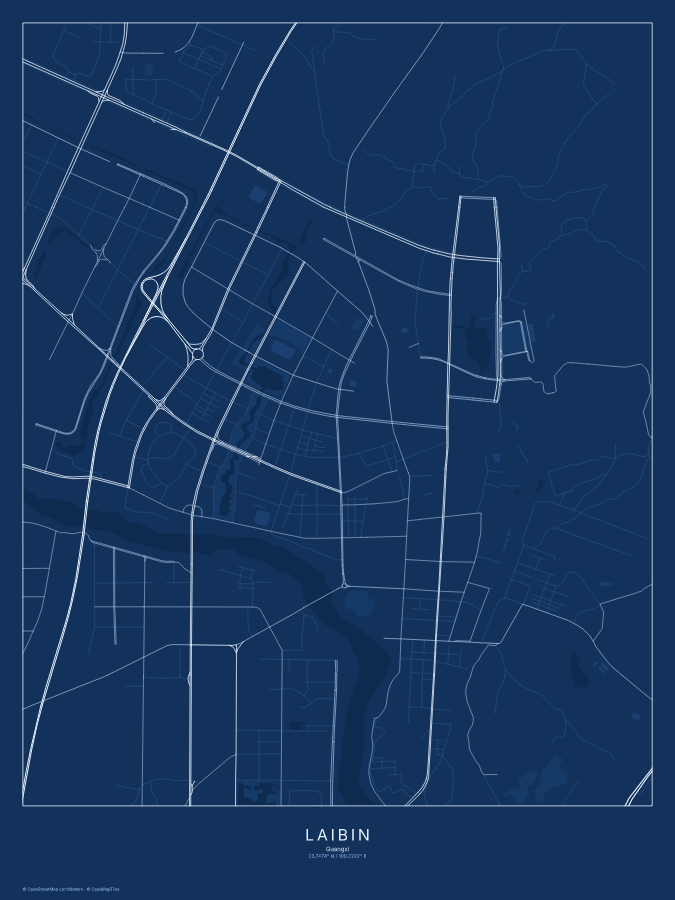 Laibin map poster, blueprint style