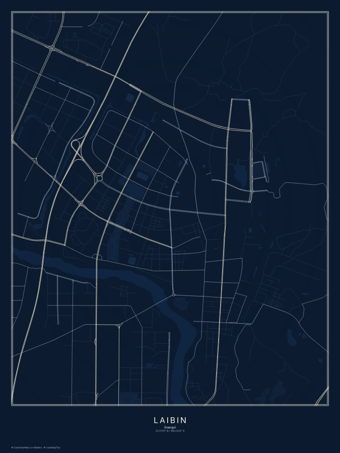 Laibin map poster, midnight style