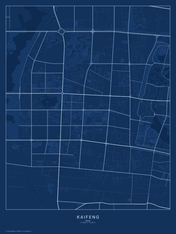 Kaifeng map poster, blueprint style