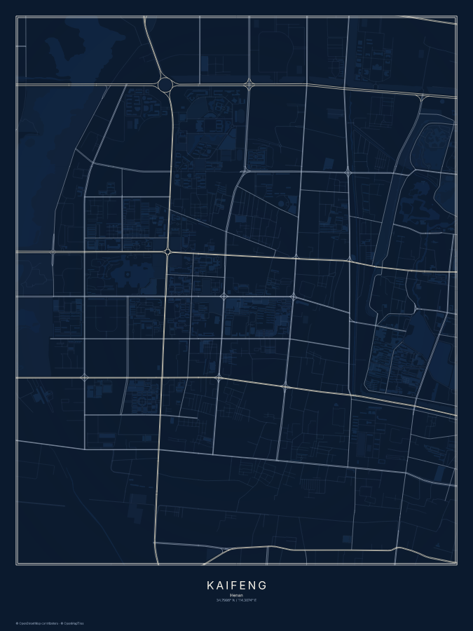 Kaifeng map poster, midnight style