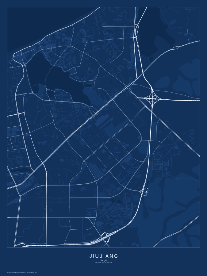 Jiujiang map poster, blueprint style
