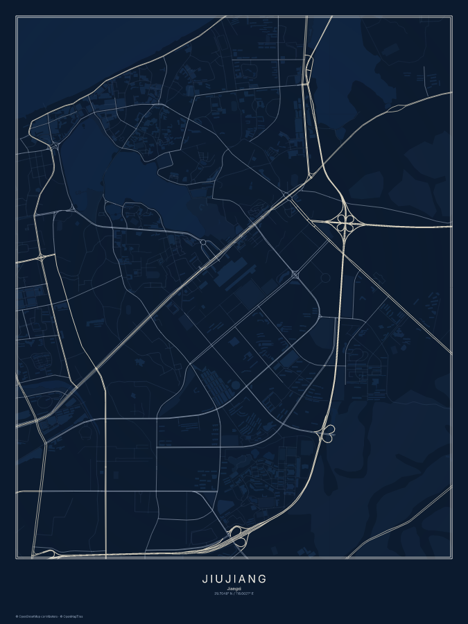 Jiujiang map poster, midnight style