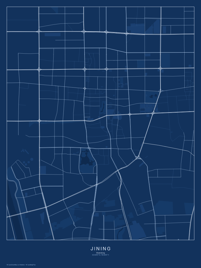 Jining map poster, blueprint style