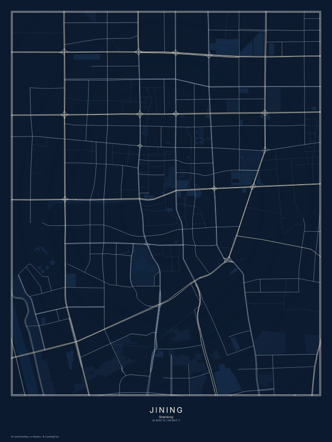 Jining map poster, midnight style